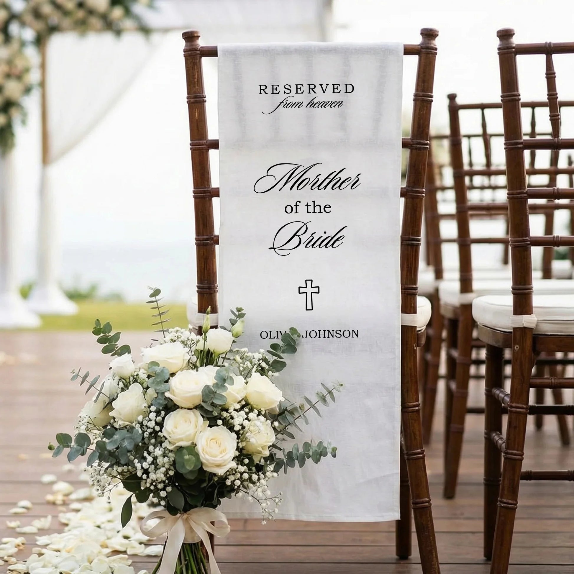 Reserved From Heaven Mother of the Bride Memorial Chair Sign Personalized Wedding Memory Seat, gentle memorial keepsake