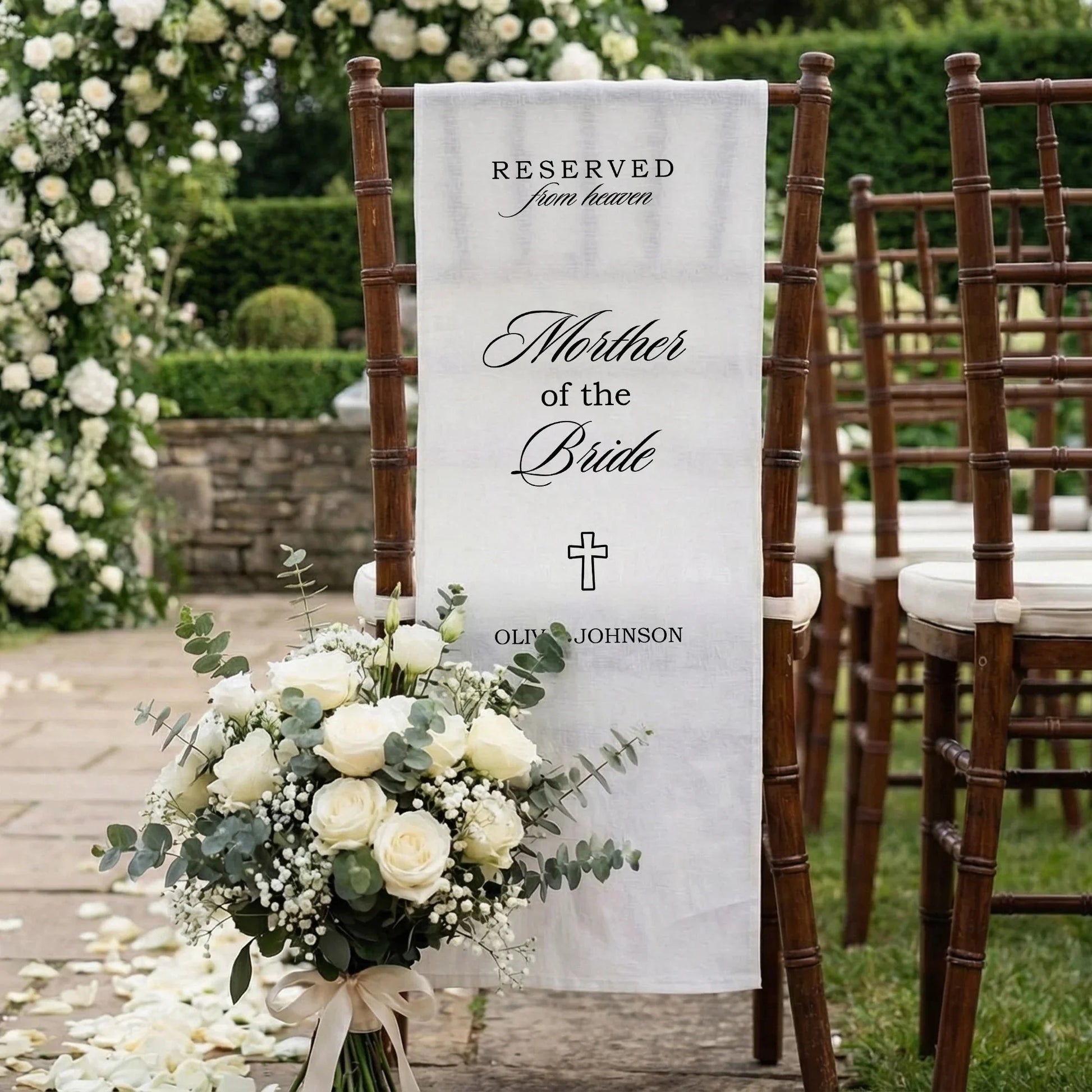 Reserved From Heaven Mother of the Bride Memorial Chair Sign Personalized Wedding Memory Seat, gentle memorial keepsake