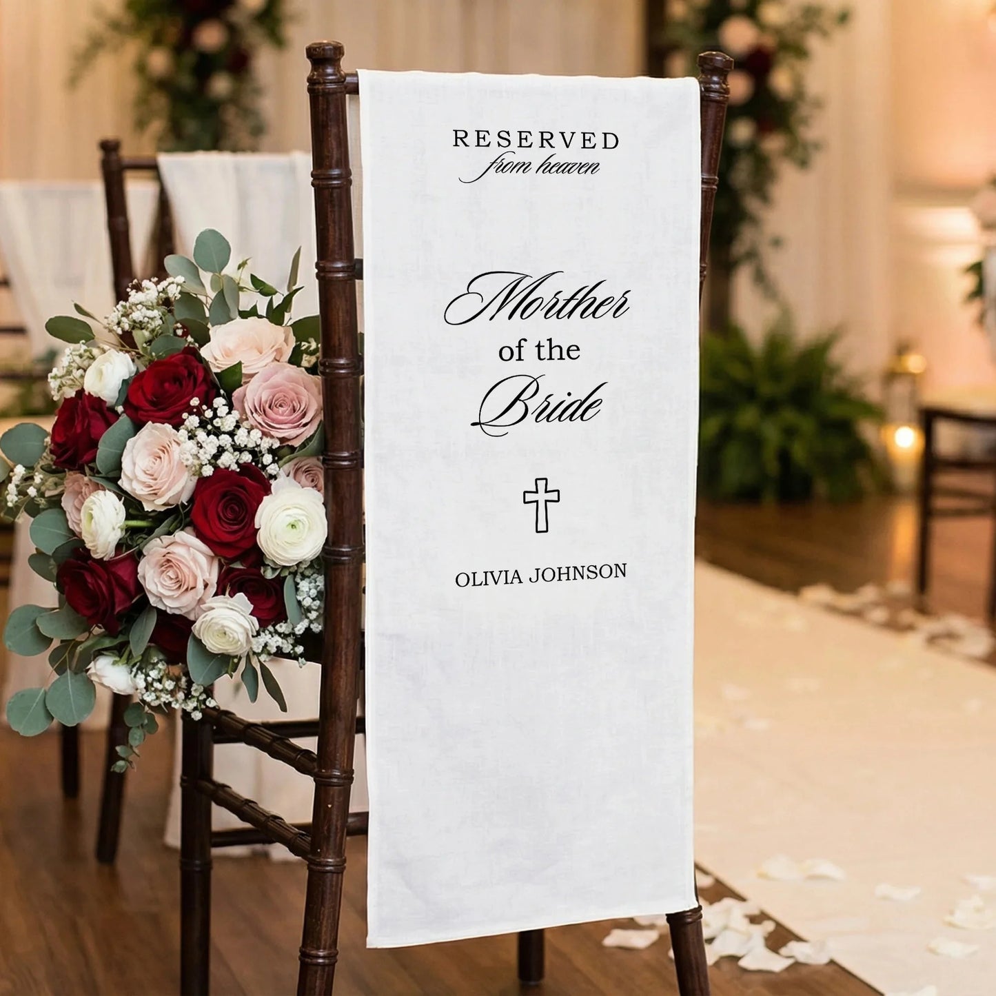 Reserved From Heaven Mother of the Bride Memorial Chair Sign Personalized Wedding Memory Seat, gentle memorial keepsake