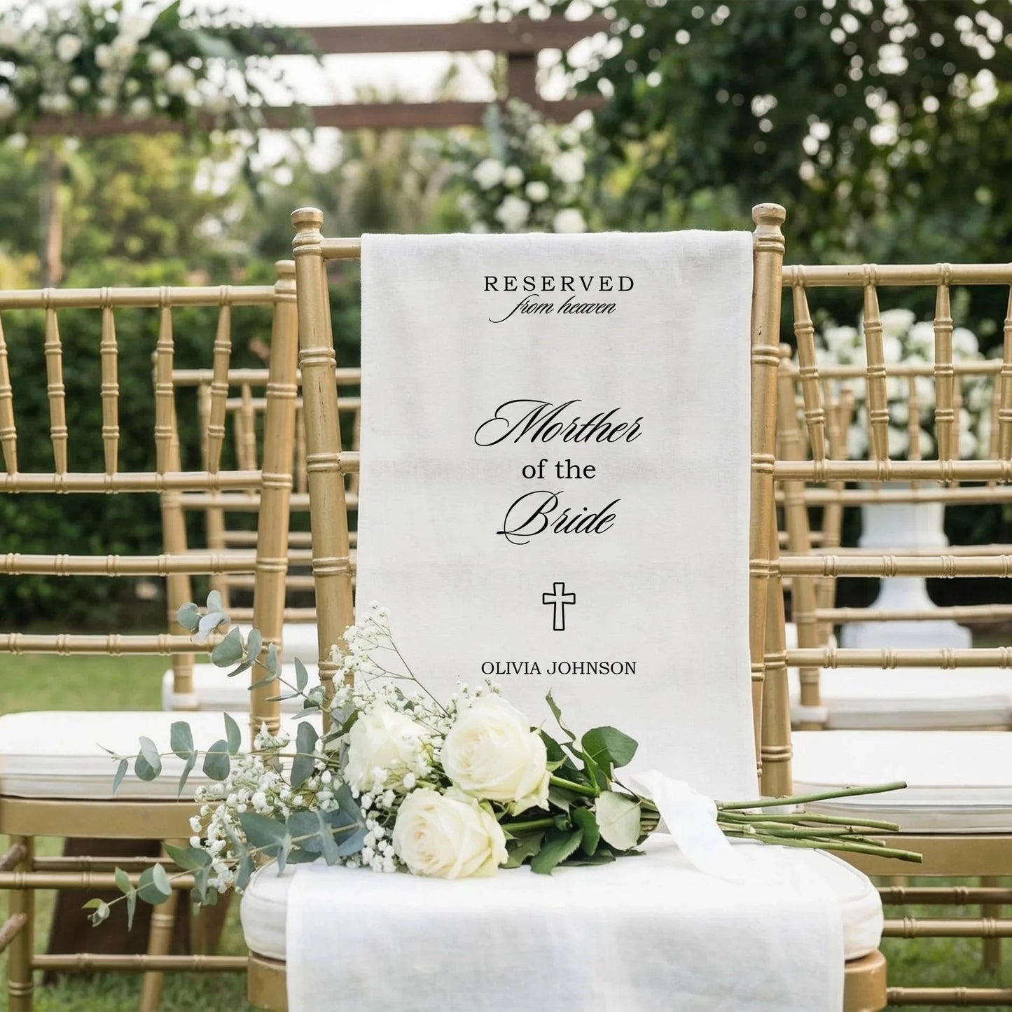 Reserved From Heaven Mother of the Bride Memorial Chair Sign Personalized Wedding Memory Seat, gentle memorial keepsake