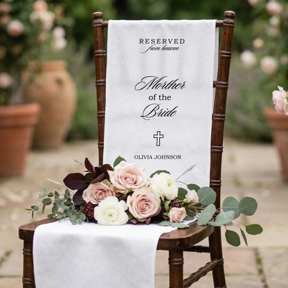 Reserved From Heaven Mother of the Bride Memorial Chair Sign Personalized Wedding Memory Seat, gentle memorial keepsake