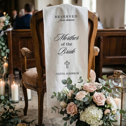 Reserved From Heaven Mother of the Bride Memorial Chair Sign Personalized Wedding Memory Seat, gentle memorial keepsake