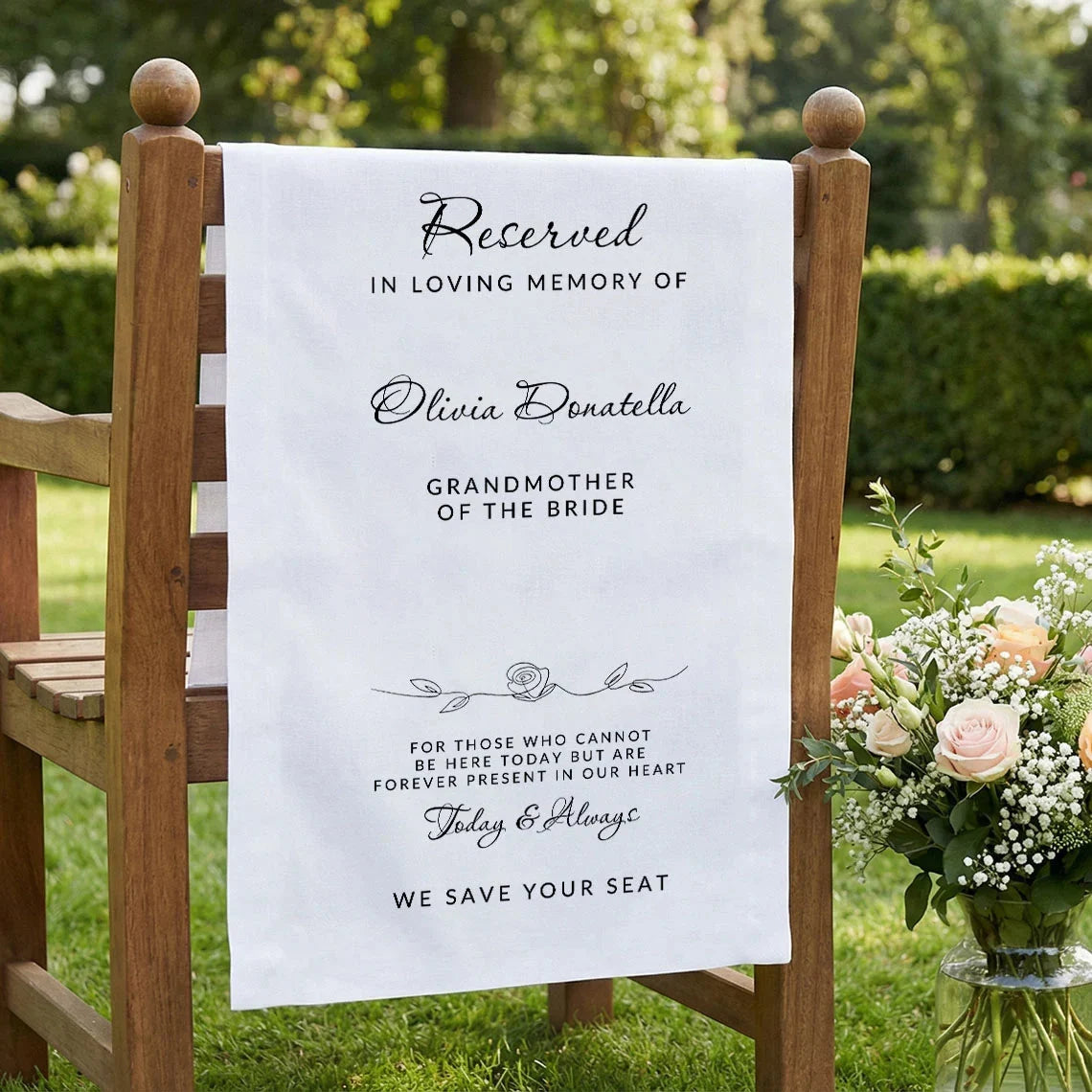 Reserved Memorial Chair Sign Personalized In Loving Memory Wedding Chair Sign Custom Name Linen Decor, gentle memorial kee...