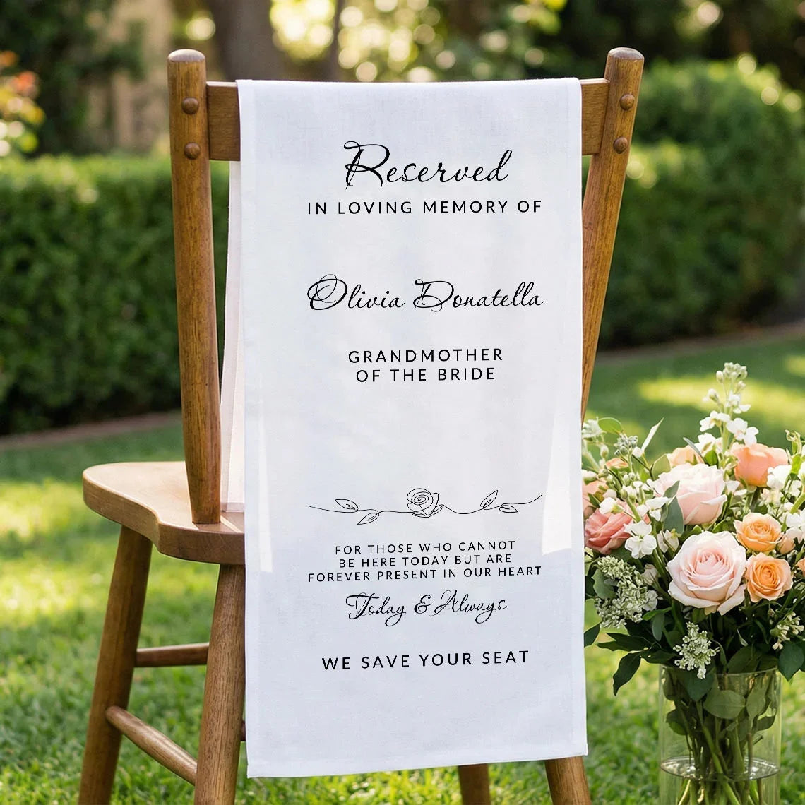 Reserved Memorial Chair Sign Personalized In Loving Memory Wedding Chair Sign Custom Name Linen Decor, gentle memorial kee...