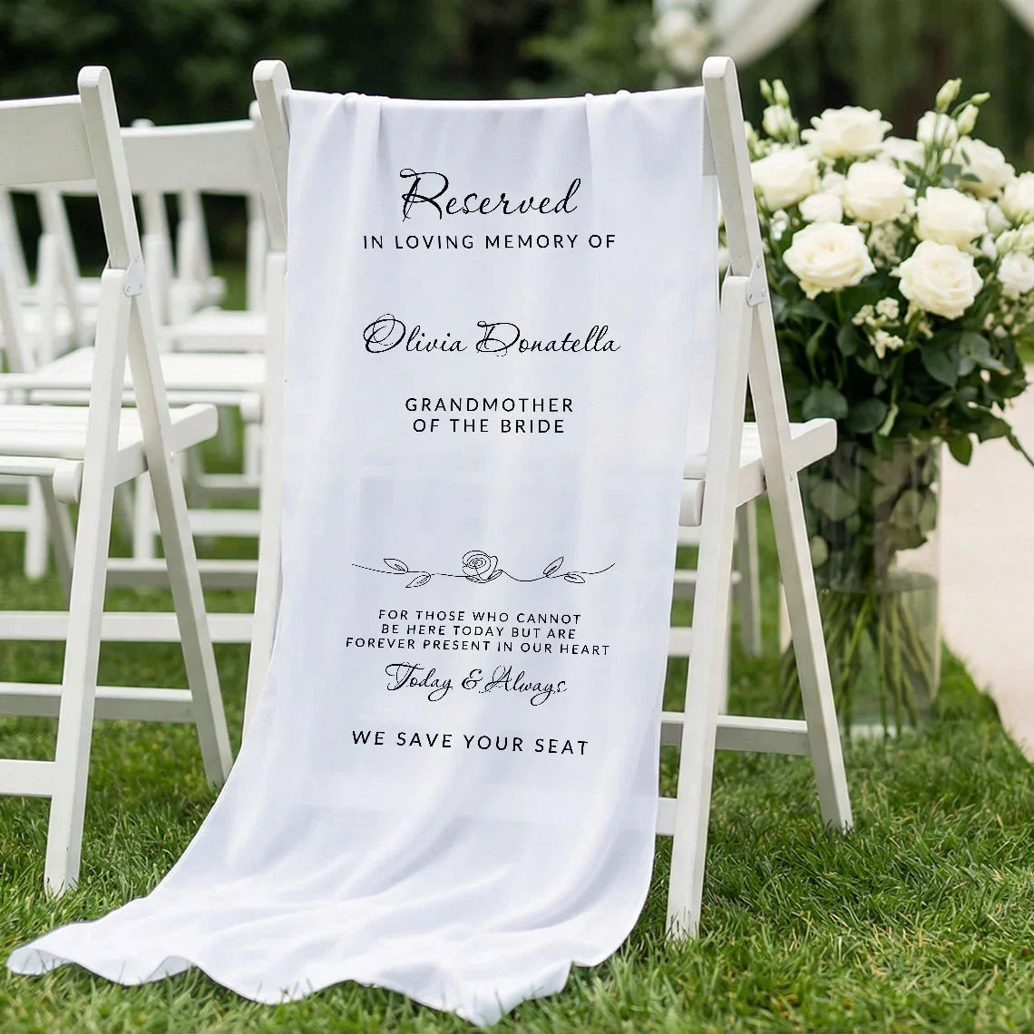Reserved Memorial Chair Sign Personalized In Loving Memory Wedding Chair Sign Custom Name Linen Decor, gentle memorial kee...