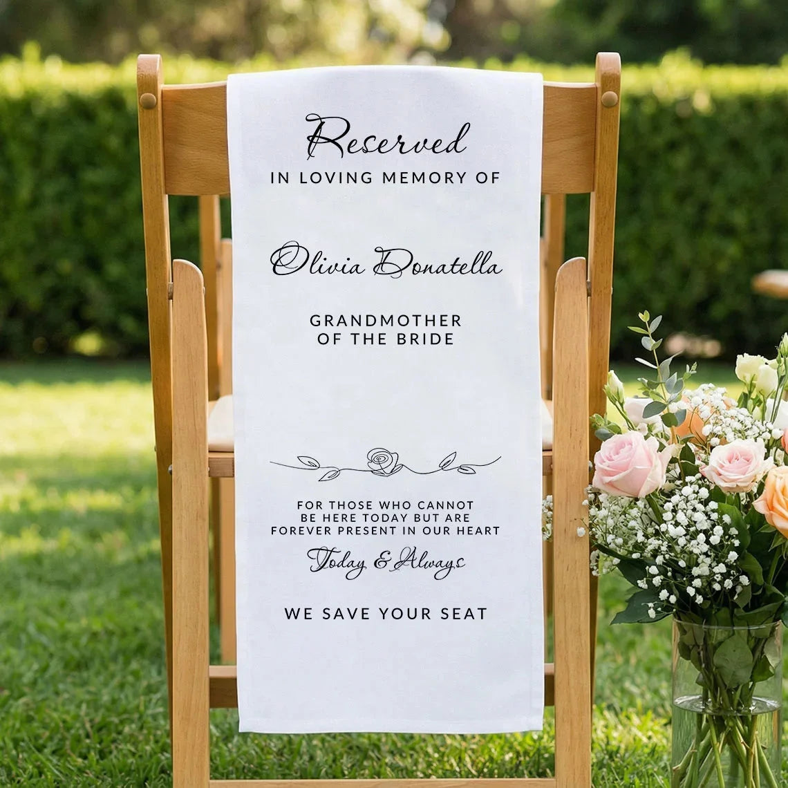Reserved Memorial Chair Sign Personalized In Loving Memory Wedding Chair Sign Custom Name Linen Decor, gentle memorial kee...