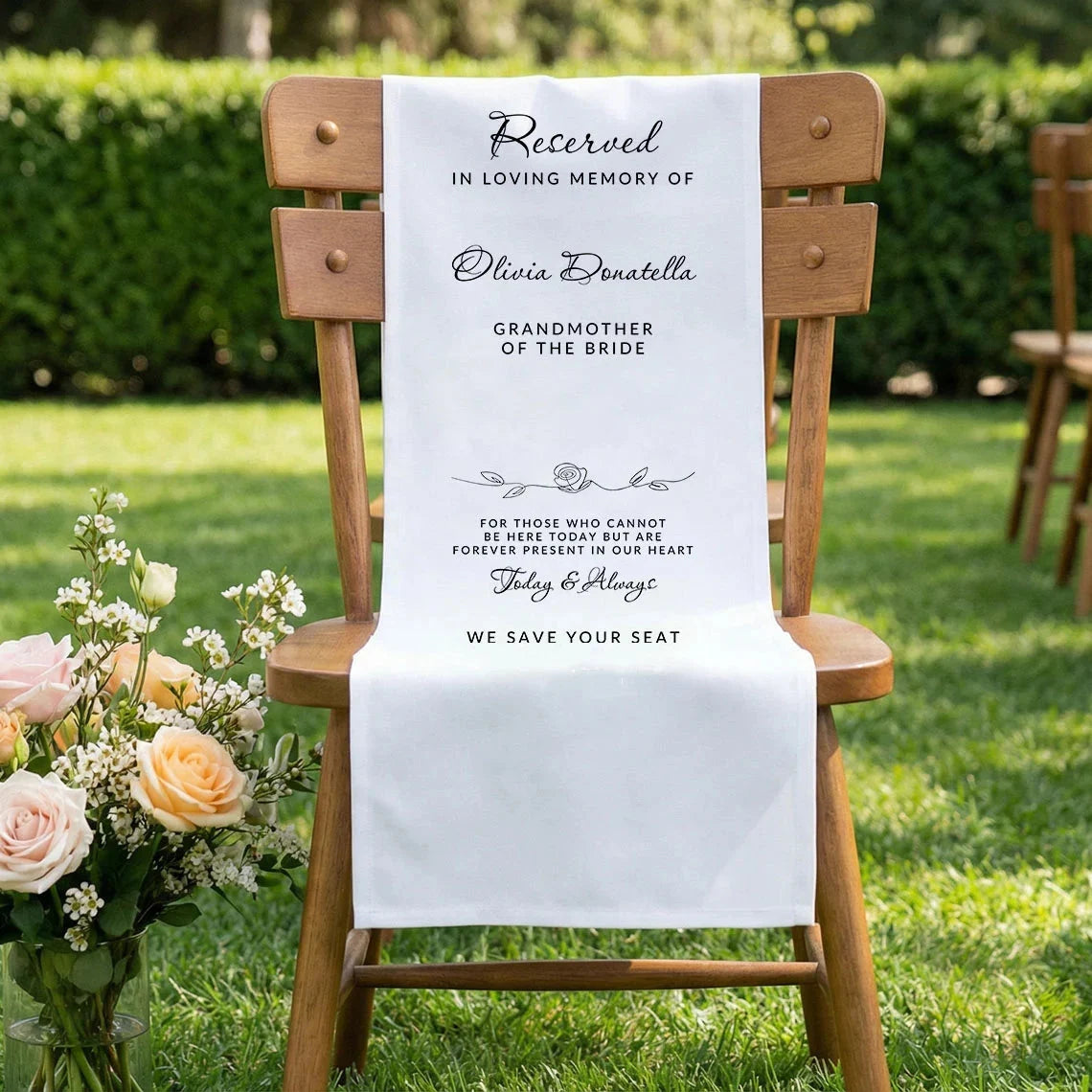 Reserved Memorial Chair Sign Personalized In Loving Memory Wedding Chair Sign Custom Name Linen Decor, gentle memorial kee...