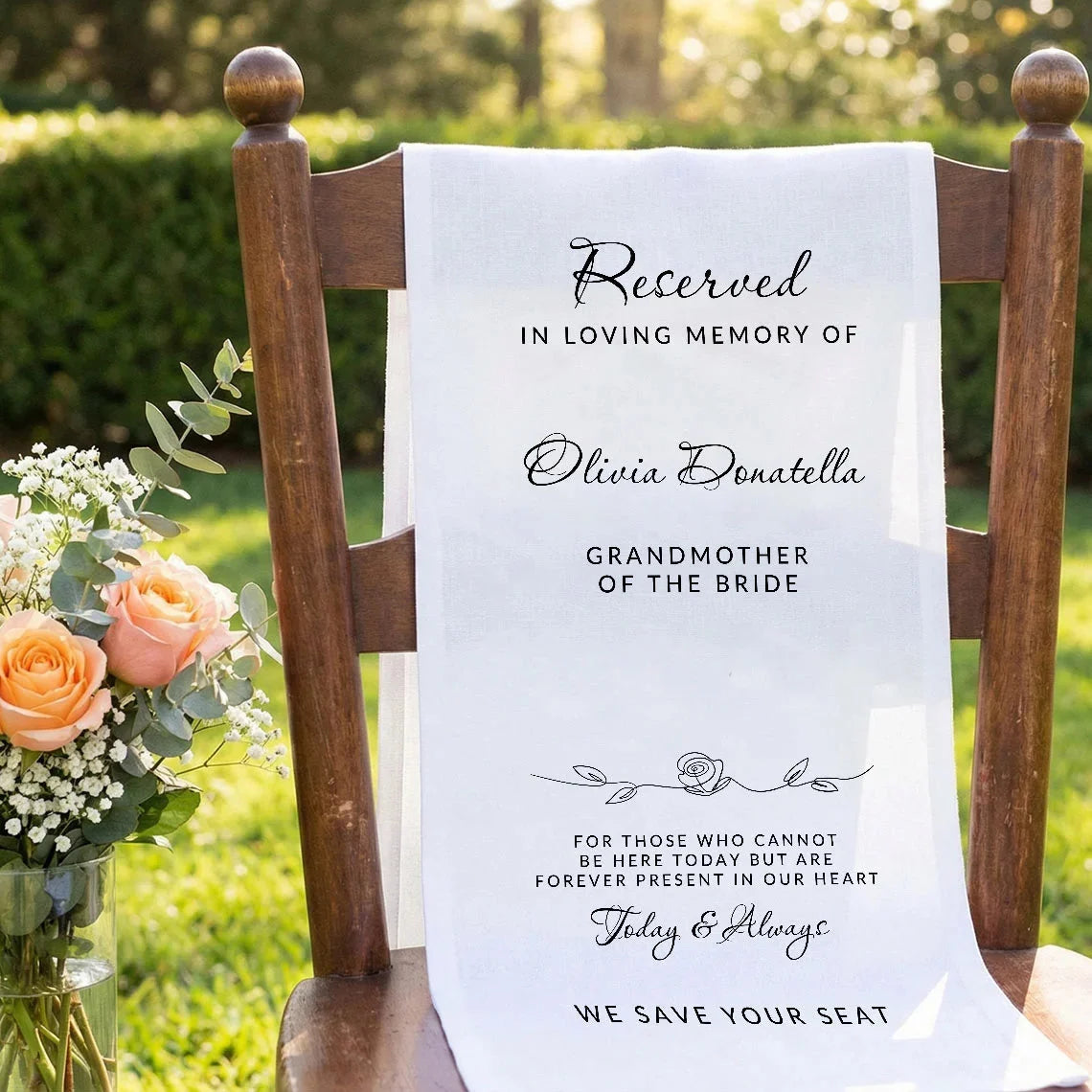 Reserved Memorial Chair Sign Personalized In Loving Memory Wedding Chair Sign Custom Name Linen Decor, gentle memorial kee...