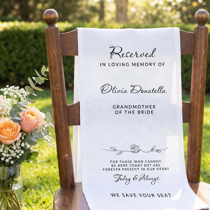 Reserved Memorial Chair Sign Personalized In Loving Memory Wedding Chair Sign Custom Name Linen Decor, gentle memorial kee...