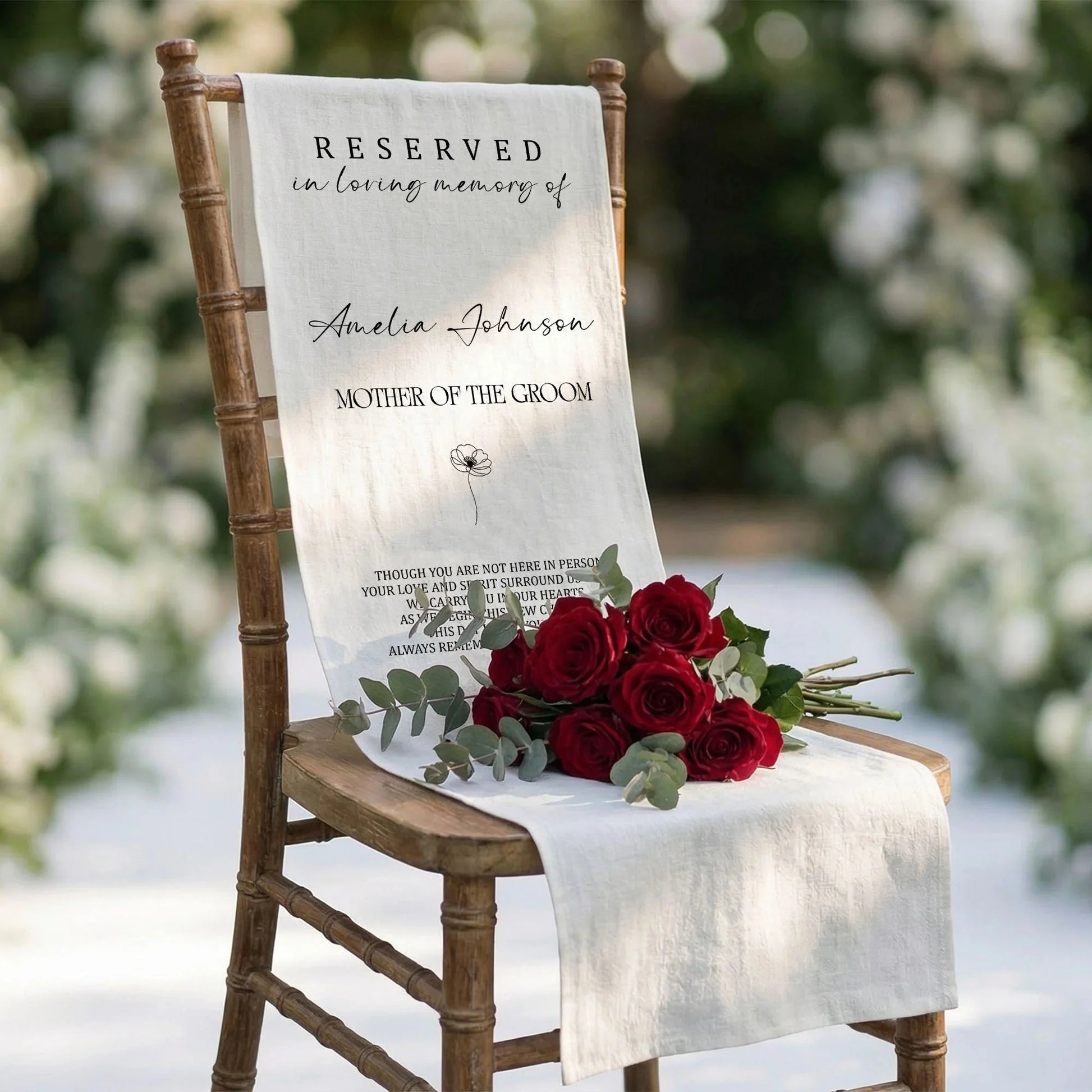 Reserved Mother of the Groom Memorial Chair Sign Personalized In Loving Memory Wedding Seat Cover, gentle memorial keepsake