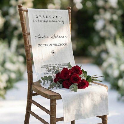 Reserved Mother of the Groom Memorial Chair Sign Personalized In Loving Memory Wedding Seat Cover, gentle memorial keepsake