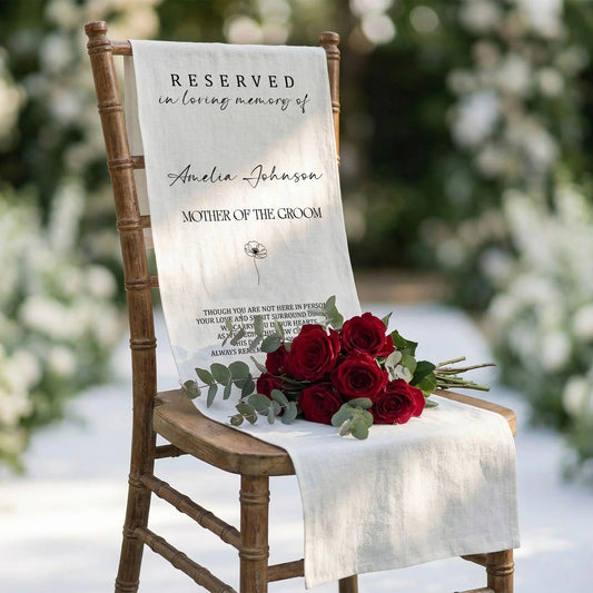 Reserved Mother of the Groom Memorial Chair Sign Personalized In Loving Memory Wedding Seat Cover, gentle memorial keepsake