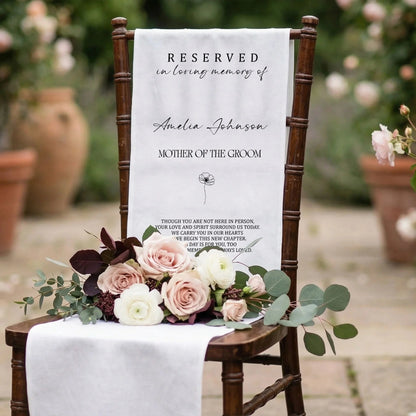 Reserved Mother of the Groom Memorial Chair Sign Personalized In Loving Memory Wedding Seat Cover, gentle memorial keepsake