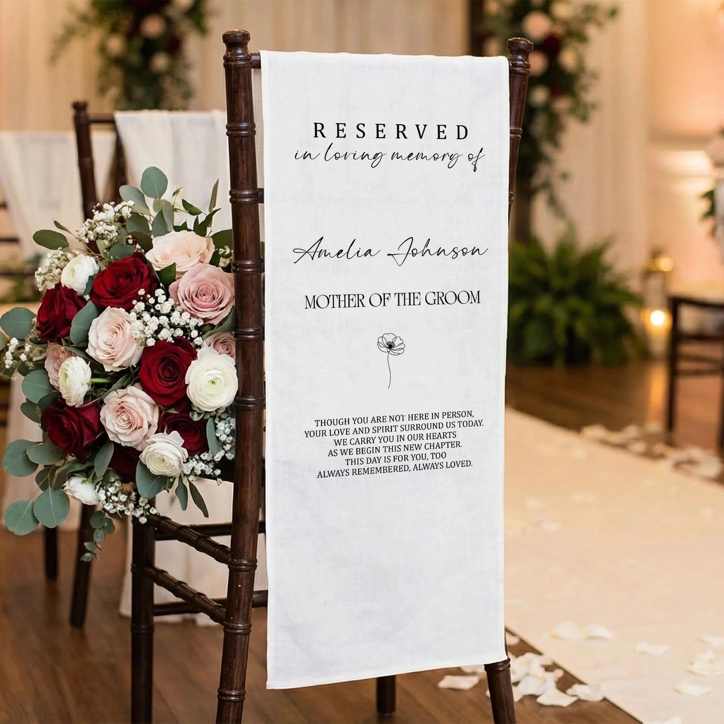 Reserved Mother of the Groom Memorial Chair Sign Personalized In Loving Memory Wedding Seat Cover, gentle memorial keepsake