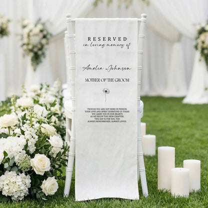 Reserved Mother of the Groom Memorial Chair Sign Personalized In Loving Memory Wedding Seat Cover, gentle memorial keepsake