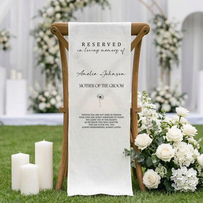 Reserved Mother of the Groom Memorial Chair Sign Personalized In Loving Memory Wedding Seat Cover, gentle memorial keepsake