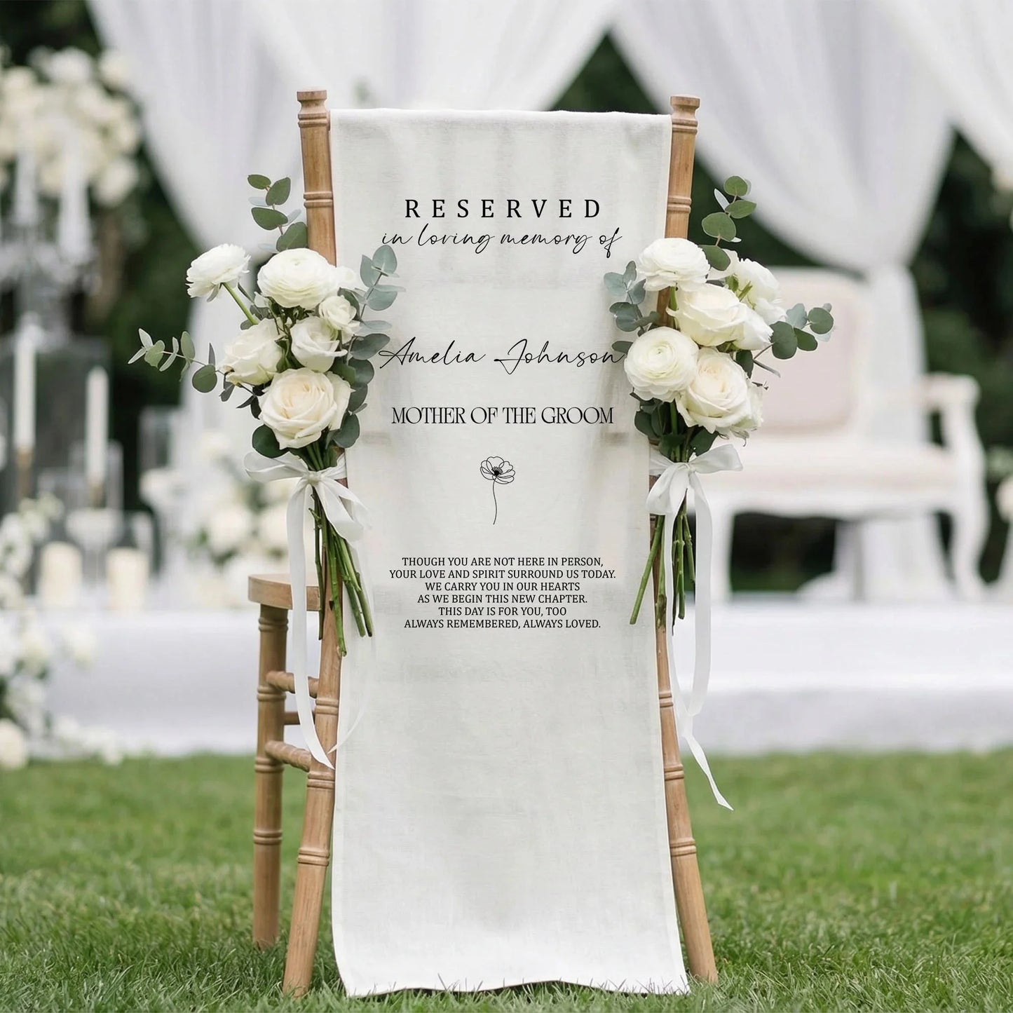 Reserved Mother of the Groom Memorial Chair Sign Personalized In Loving Memory Wedding Seat Cover, gentle memorial keepsake