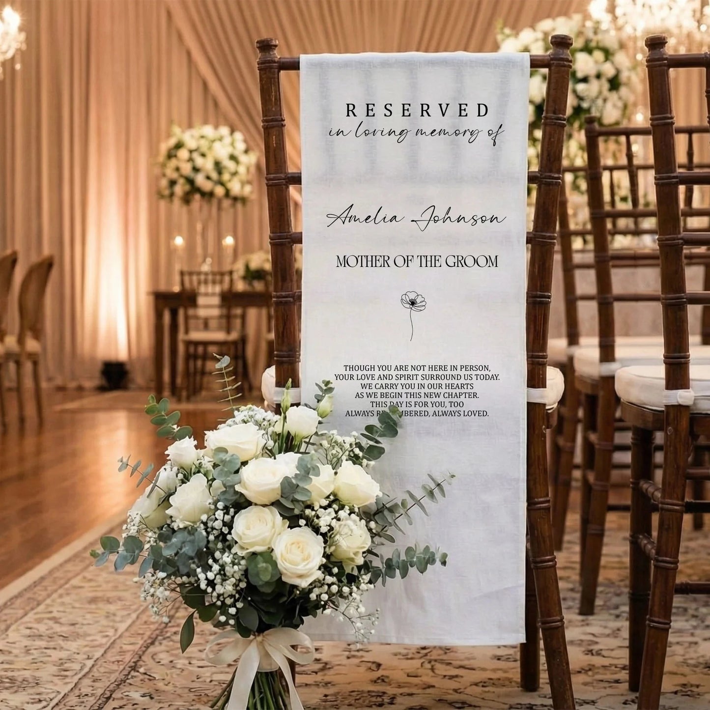 Reserved Mother of the Groom Memorial Chair Sign Personalized In Loving Memory Wedding Seat Cover, gentle memorial keepsake