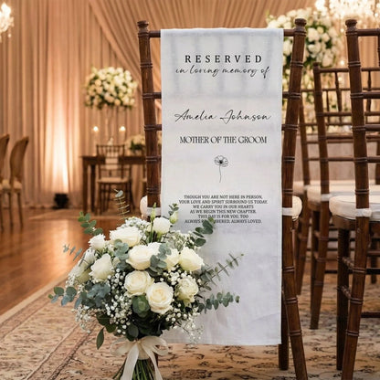 Reserved Mother of the Groom Memorial Chair Sign Personalized In Loving Memory Wedding Seat Cover, gentle memorial keepsake