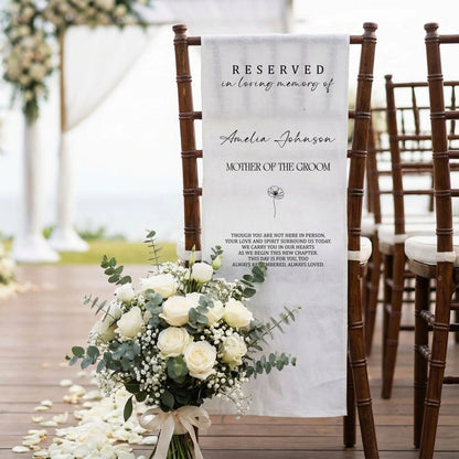 Reserved Mother of the Groom Memorial Chair Sign Personalized In Loving Memory Wedding Seat Cover, gentle memorial keepsake