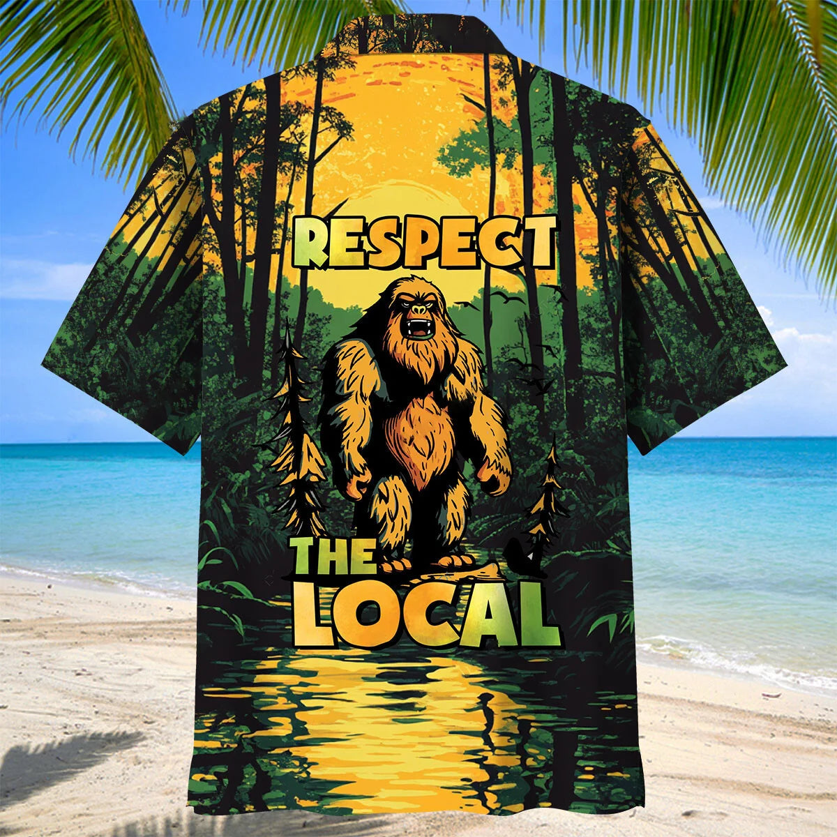 Respect the Local Bigfoot Hawaiian Shirt, custom shirt gift for men (view 3)