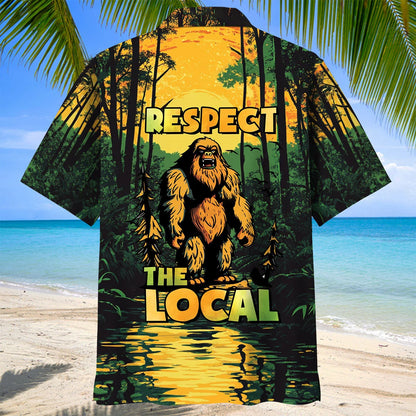 Respect the Local Bigfoot Hawaiian Shirt, custom shirt gift for men (view 3)