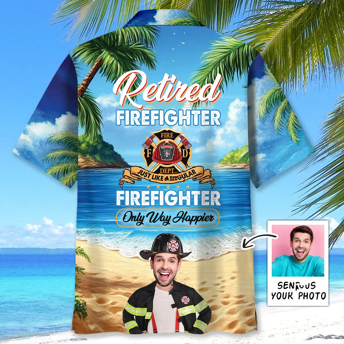 Retired Firefighter Custom Face Hawaiian Shirt, custom shirt gift for men (view 2)