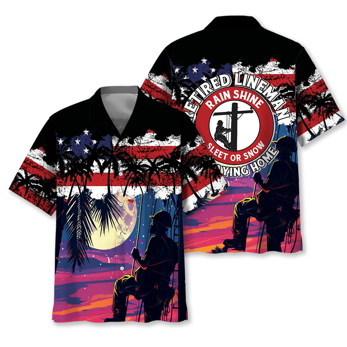 Retired Lineman Hawaiian Shirt, custom shirt gift for men (view 4)