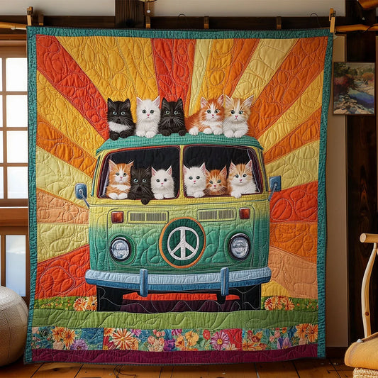 Retro Camper Cat Quilt Blanket