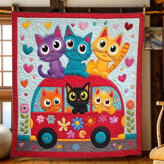 Retro Cat Van Quilt Blanket