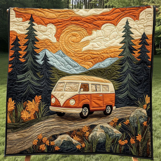 Retro Forest Ride Quilt Blanket