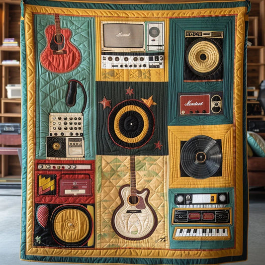 Retro Music Quilt Blanket