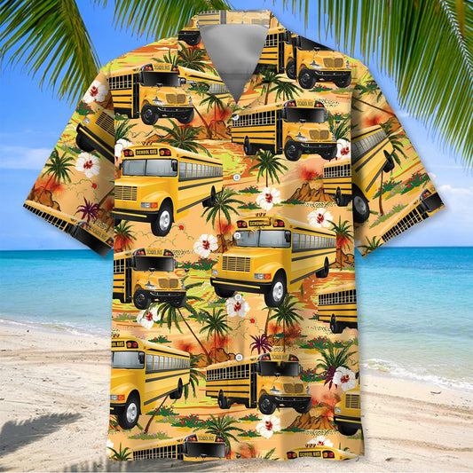 Retro Beach School Bus Hawaiian Shirt, custom shirt gift for men