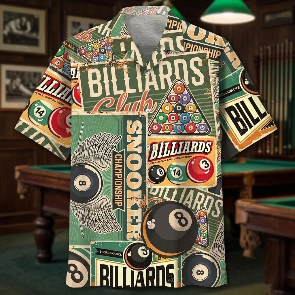 Retro Billiard Hawaiian Shirt, custom shirt gift for men