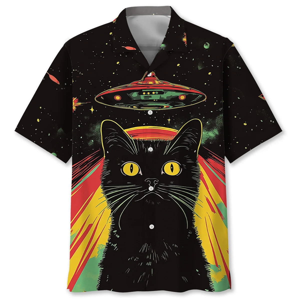 Retro Black Cat Ufo Beam Hawaiian Shirt, custom shirt gift for men