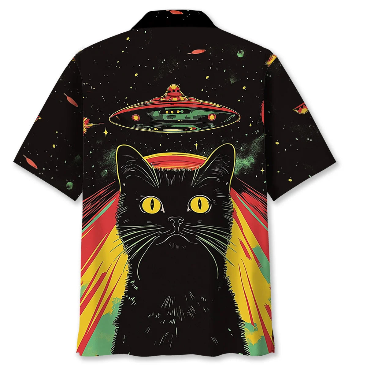 Retro Black Cat Ufo Beam Hawaiian Shirt, custom shirt gift for men (view 3)