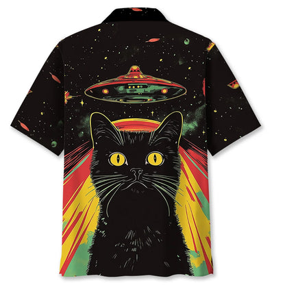 Retro Black Cat Ufo Beam Hawaiian Shirt, custom shirt gift for men (view 3)