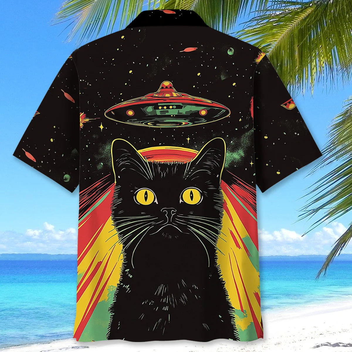 Retro Black Cat Ufo Beam Hawaiian Shirt, custom shirt gift for men (view 4)