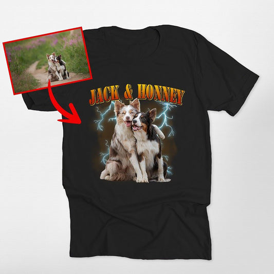 Retro Customized Dog Portrait Unisex T-Shirt for H, custom pet portrait gift for pet lovers