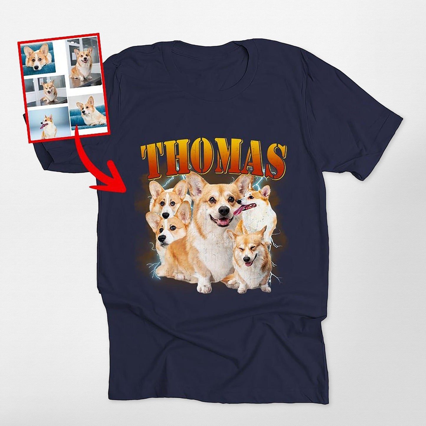 Retro Customized Dog Portrait Unisex T-Shirt for H, custom pet portrait gift for pet lovers (view 6)