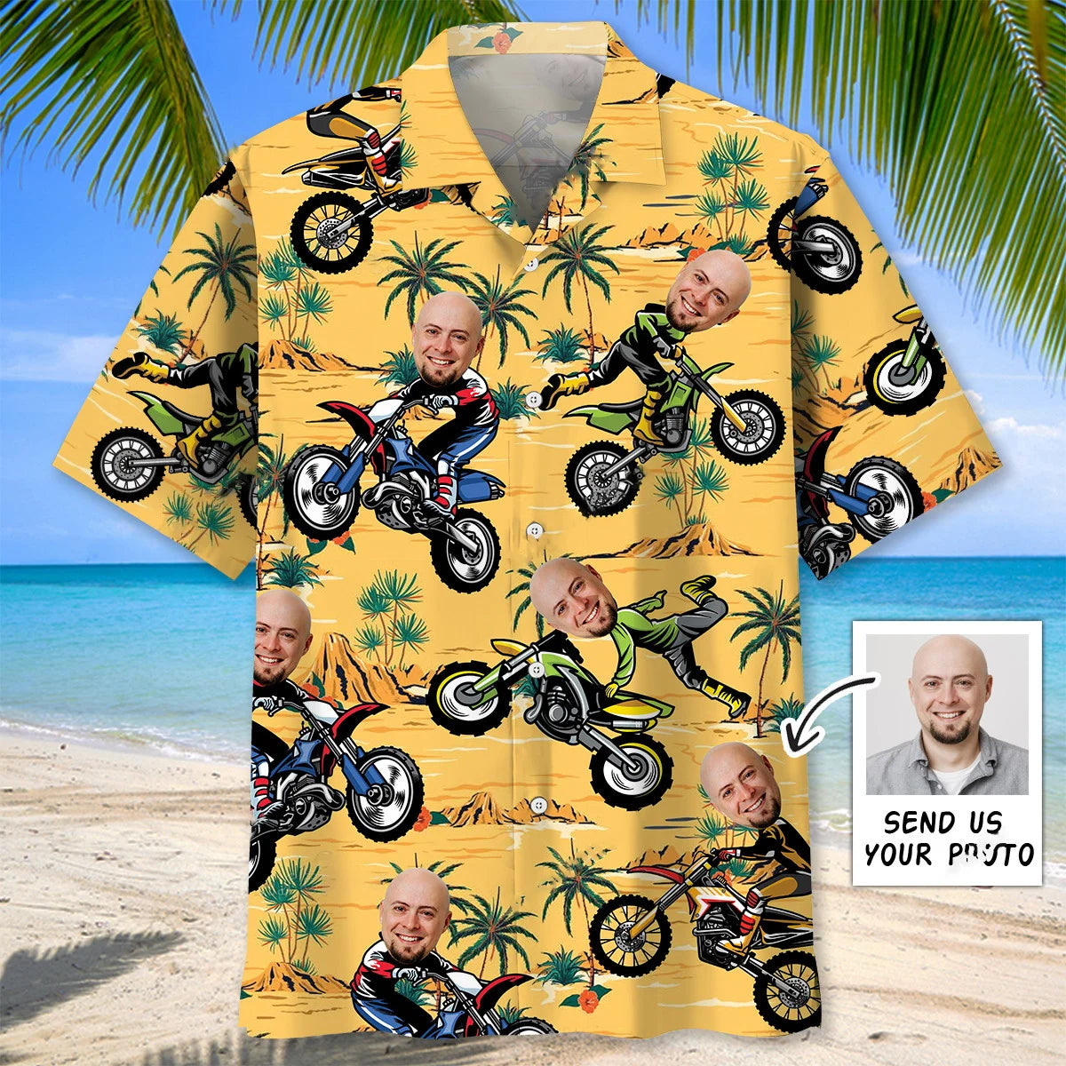 Retro Dirt Bike Funny Custom Face Hawaiian Shirt, custom shirt gift for men (view 3)