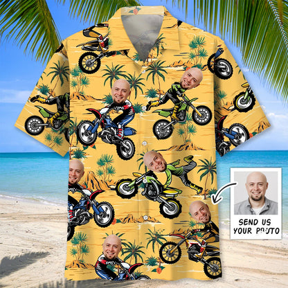 Retro Dirt Bike Funny Custom Face Hawaiian Shirt, custom shirt gift for men (view 3)