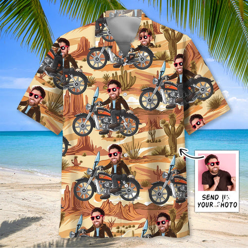 Retro Funny Motorcycle Custom Face Hawaiian Shirt, custom shirt gift for men (view 2)