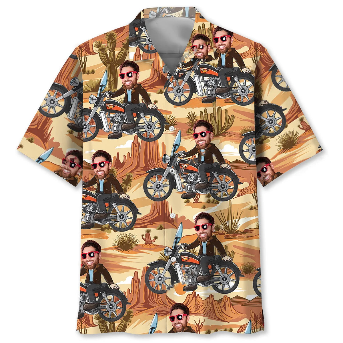 Retro Funny Motorcycle Custom Face Hawaiian Shirt, custom shirt gift for men (view 3)