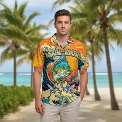 Retro Mahi Mahi Scary Hawaiian Shirt, custom shirt gift for men (view 4)