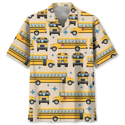 Retro School Bus Hawaiian Shirt, custom shirt gift for men