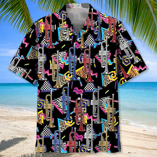 Retro Trumpet Hawaiian Shirt, custom shirt gift for men