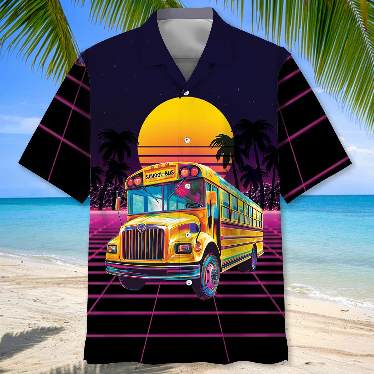Retro Wave School Bus Hawaiian Shirt, custom shirt gift for men