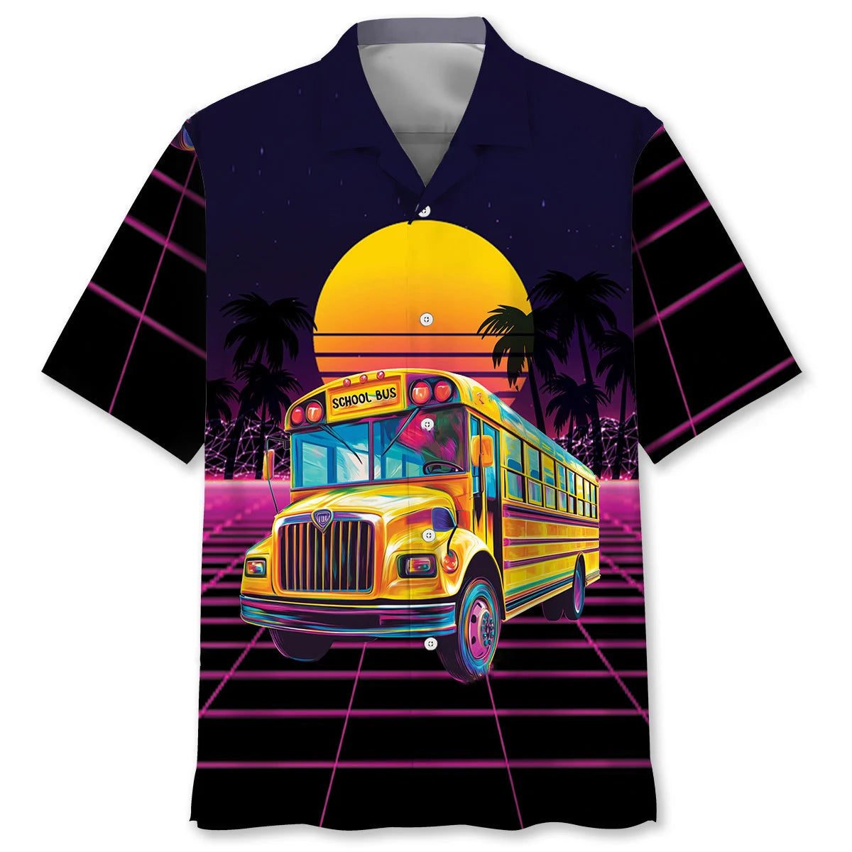 Retro Wave School Bus Hawaiian Shirt, custom shirt gift for men (view 2)