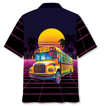 Retro Wave School Bus Hawaiian Shirt, custom shirt gift for men (view 4)